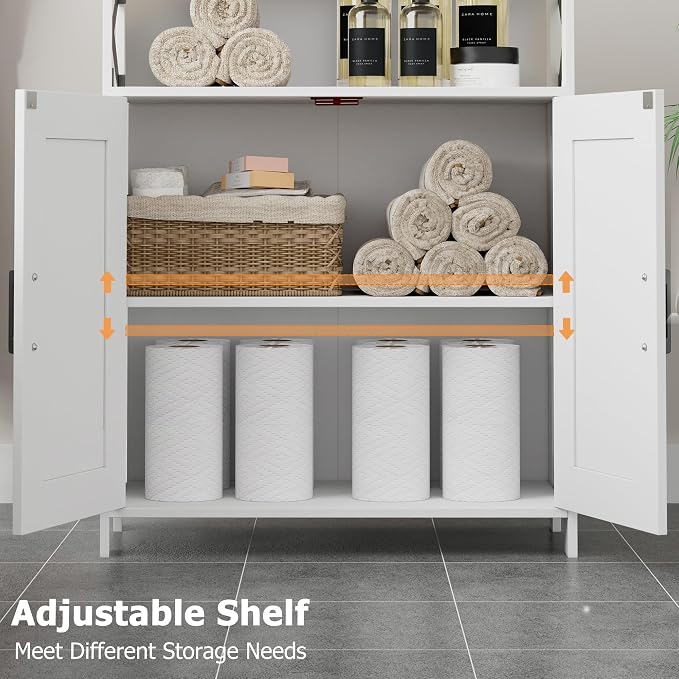Homhedy Farmhouse Bathroom Storage Cabinet with Doors, Small Floor Cabinet | Toilet Paper Cabinet with Adjustable Shelf, Freestanding Storage Cabinet for Kitchen/Laundry/Living Room, 24"W, White - Image 4