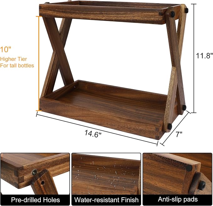 2 Tier Wood Countertop Organizer Shelf for Kitchen Bathroom Spice Storage | Tool-free quick assembly,ZOVANO, Spice Rack Organizer, Wood Shelf for Coffee Bar, Condiment Caddy for Counter - Image 3
