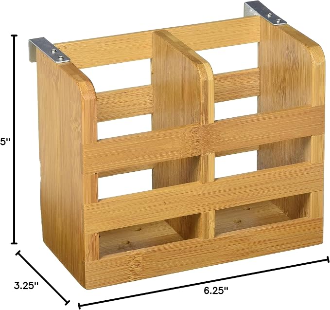 Lipper International 8823 Bamboo Wood 2-Compartment Flatware Holder with Metal Clips, 6-1/4" x 3-1/4" x 5" - Image 5
