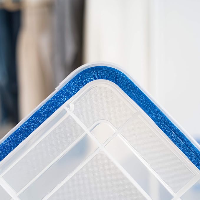IRIS USA 3-Pack 26.5 Qt Storage Bins with Gasket Lids, Clear/Blue | WeatherPro seal protects everyday essentials in closets, offices and laundry rooms - Image 7
