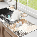 Findosom 2PCS 12" x 20" Dish Drying Mat & 24" x 5.5" Sink Splash Guard, Super Absorbent & Cuttable Dish Mat Drying Kitchen Mat with Brown Floral, Hide Stain Drying Mat for Kitchen Counter by Findosom