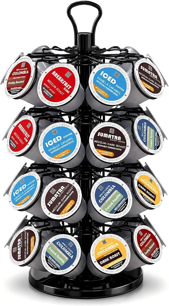 K Cup Holder-Coffee Pod Holder Organizer for 36 Pods,4-Tier K Cup Storage | K Cup Organizer,Stable Base,360°Rotating K Cup Carousel,Space-Saving for Countertop&Office,Coffee Pod Carousel Easy Assembly by BLACKSMITHFAMILY