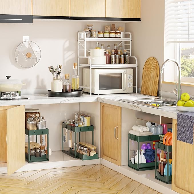 Simple Trending Under Sink Organizer 2 Pack, with Sliding Drawer, Green | 2-Tier Multi-Use Under Shelf Organizer with Hooks, Sink Pull-Out Sliding Storage Cabinet for Kitchen Bathroom, Easy Assembly - Image 6