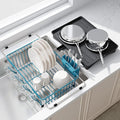 JASIWAY Blue Dish Drying Rack in Sink with Drainboard and Utensil Holder | Use Over the Sink or Counter, Stainless Steel Expandable Dish Drainer for Small Kitchen, Space Saving, Fast Drain, Rustproof by JASIWAY