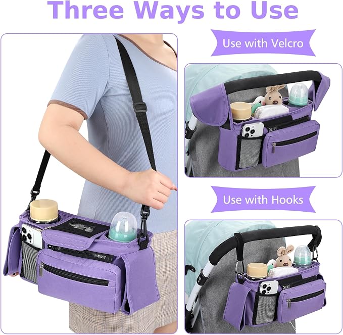 Accmor Universal Stroller Organizer with Insulated Cup Holder Detachable Phone Bag and Shoulder Strap,Stroller Bag Caddy Organizer for Uppababy, Baby Jogger, Britax Strollers - Image 5