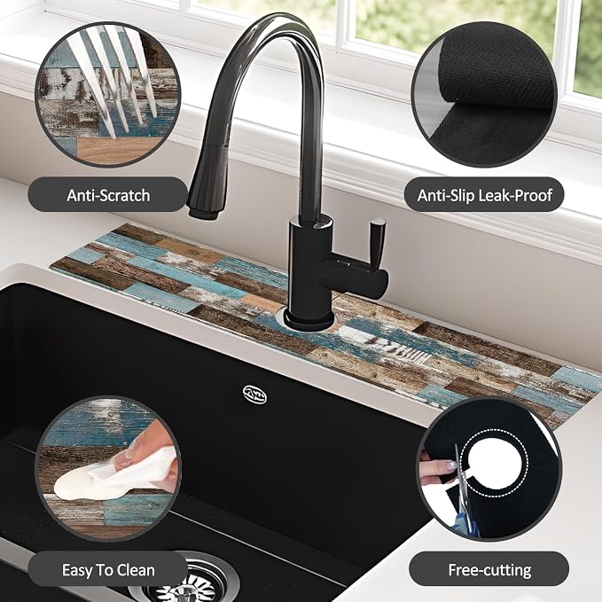 24" X 5.5" Kitchen Sink Splash Guard Faucet Mat Wood Grain Super Absorbent Fast Drying Faucet Guard & Draining Mat Sink Splash Guard Behind Faucet for Kitchen, Bathroom - Image 4