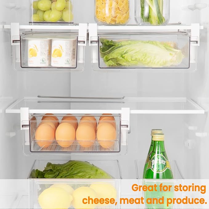 Large Fridge Under Shelf Drawer, Pull Out Refrigerator Drawer Organizer Fridge Organizer Bins, Fridge Storage Container Holder for Produce, Deli Meat, Cheese, Bacon, Easy to Install-L - Image 3