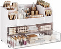 Delamu Large Makeup Organizer Countertop with 6 Brush Holders, White | Vanity Organizer with 2 Drawers, Gift for Women & Girls, Holds Perfume, Skincare, Lipstick, Nail Polish & Hair Accessories by DELAMU