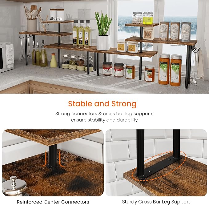 Kitchen Countertop Organizer - 3 Tier Corner Shelf, Bathroom Counter Organizer, Spice Rack, Coffee Bar, Over Sink, Rustic Brown - Image 5