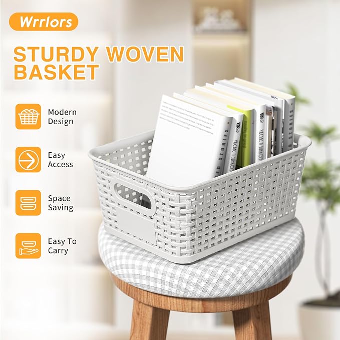 8 Pack Plastic Storage Baskets,White Stackable Storage Bins | 5.3qt Storage Containers with Labels for Organizing Shelves Drawers Desktop Closet Playroom Classroom Office - Image 6