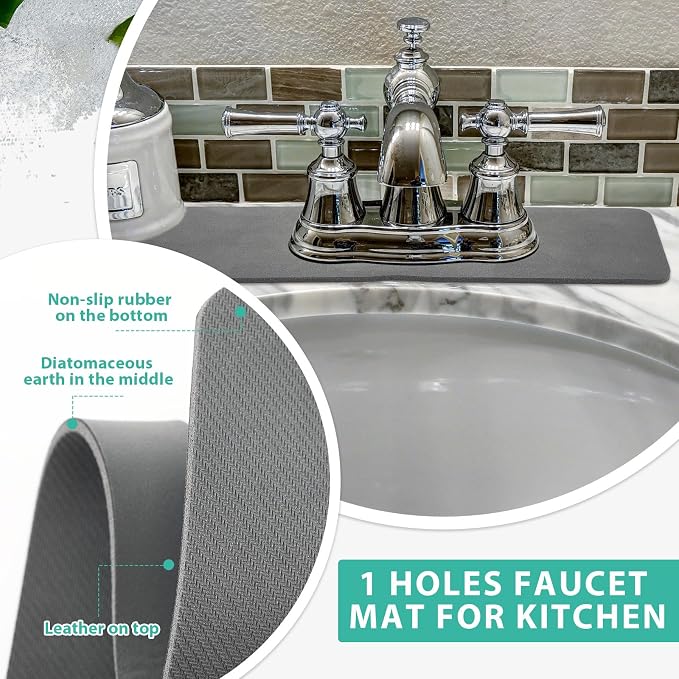 Tioncy 2 Pcs Faucet Mat Sink Splash Guard Oval-hole Oval Splash Pad for Kitchen Sink Oval Base Diatomite Faucet Mat for Bathroom Absorbent Mat Splatter Screens(Dark Gray) - Image 5