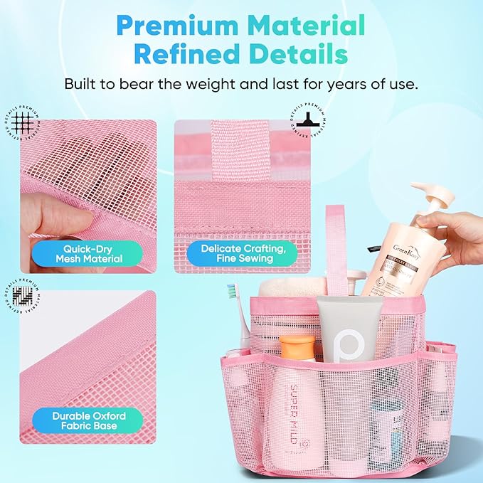 EUDELE 2 Pack Mesh Shower Caddy Portable for College Dorm Room Essentials, Shower Caddy Dorm with 9-Pocket Large Capacity,Shower Bag for Beach,Swimming,Gym All Black+All Purple - Image 5