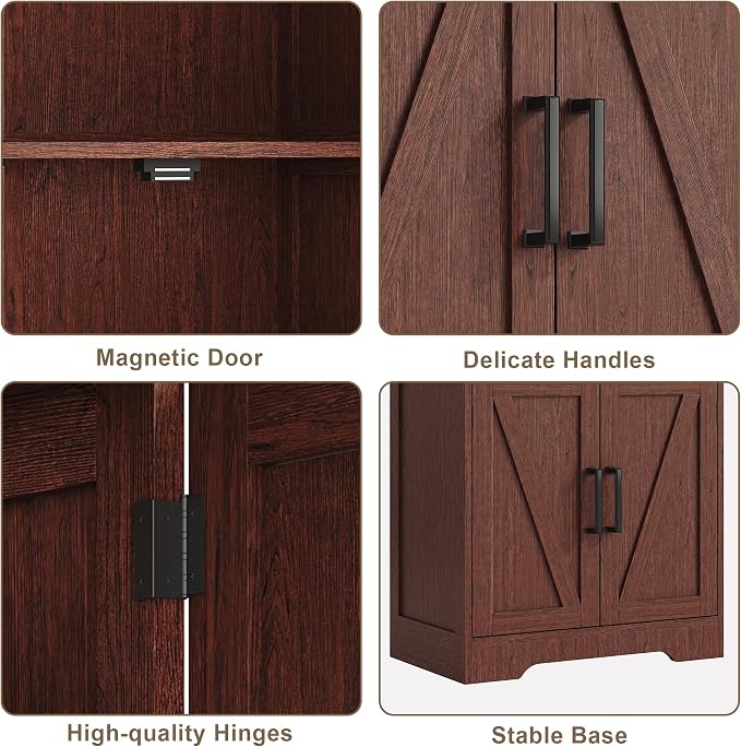Treocho Farmhouse Bathroom Floor Cabinet with Adjustable Shelves | 13.78"D x 23.62"W x 43.46"H, Freestanding Kitchen Pantry Cabinet, Cupboard for Living Room, Dining Room, Walnut - Image 6