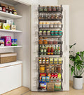 Mefirt 10-Tier Over The Door Pantry Organizer, 2 in 1 Wall Mount & Hanging | Pantry Organization and Storage, Black Metal Adjustable Basket, Wall Spice Rack Seasoning Shelves, Home & Kitchen Essentials by Mefirt