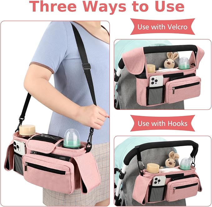 Accmor Universal Stroller Organizer with Insulated Cup Holder Detachable Phone Bag and Shoulder Strap,Stroller Bag Caddy Organizer for Uppababy, Baby Jogger, Britax Strollers - Image 5