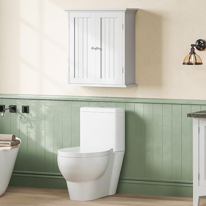ChooChoo Bathroom Wall Cabinet with 2 Doors, Over The Toilet | 8.8"D x 21.1"W x 24"H, Medicine Cabinet, Adjustable Shelves, Cupboard, White - Image 8