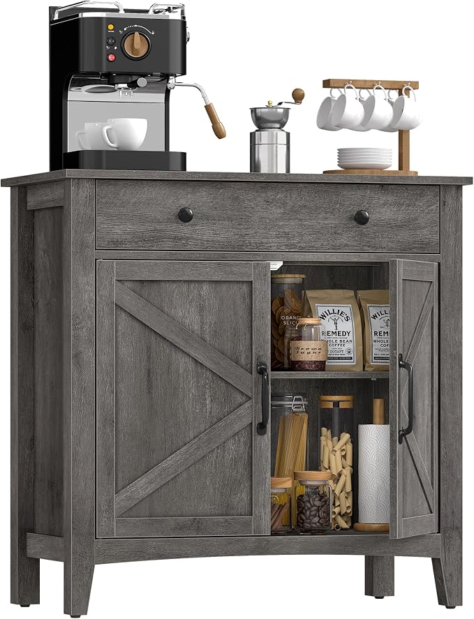VASAGLE LIRY Collection - Buffet Cabinet, Coffee Bar Cabinet with a Drawer, Adjustable Shelf, Sideboard Storage with Cable Hole, Drawer Divider, Misty Gray UBBK341GW01S by Unknown