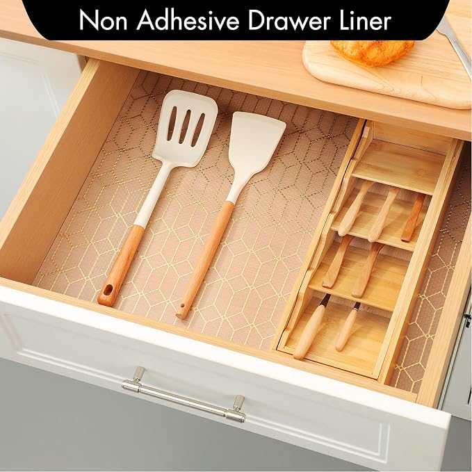 Cooyes Shelf Liner, Non Adhesive Drawer and Cabinet Liner, EVA Washable Oil-Proof Shelf Paper for Kitchen Cabinets, Refrigerator, Storage, Desks with Modern Pattern - Image 3