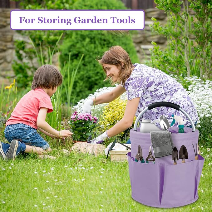 17L Purple Shower Caddy for Women, Foldable Cleaning Caddy with Handle and 6 Pockets, 600D Oxford Fabric Garden Tool Bag, Multifunctional Storage Basket for College, Dorm, Family, Purple - Image 9