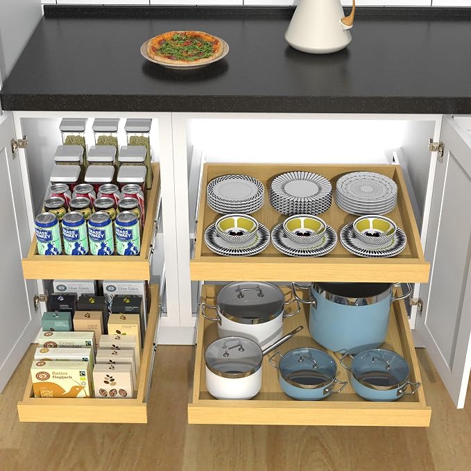 Wooden Pull out Cabinet Organizer 23" W x 21" D x 3.35" H, Heavy Duty Slide Out Drawers Pull-Out Home Organizers for Kitchen Cabinets - Image 7