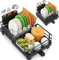 TOOLF Expandable Dish Drying Rack for Kitchen Counter, Black | Stainless Steel Dish Drainer with Drainboard Set & Cutlery Holder, Extendable 13.7“-20.5”L, Rust-Proof, Fits for 1-3 People by TOOLF