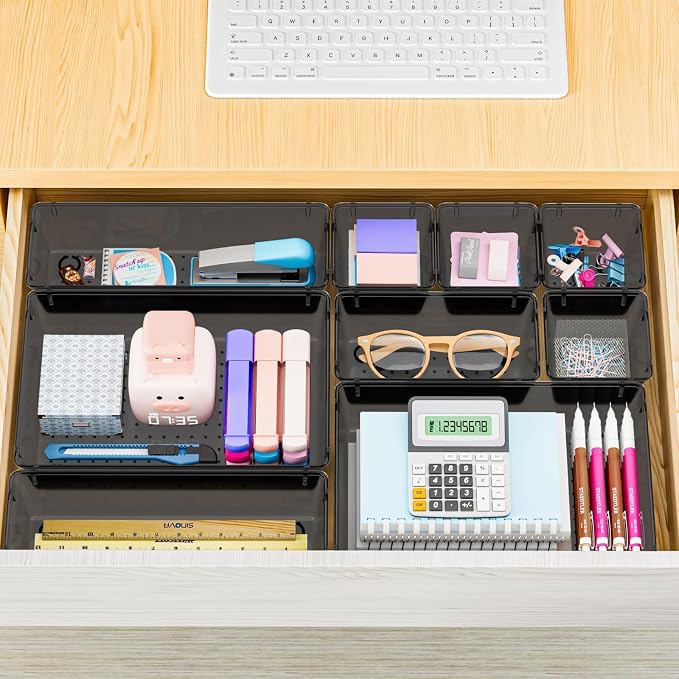 25 PCS Plastic Drawer Organizer, Versatile Organizer Trays & storage Bins | 4-Size Versatile Organizer Trays & storage Bins for Makeup, Jewelry, and Gadgets in Bathroom, Bedroom and Office, Clear Black - Image 7
