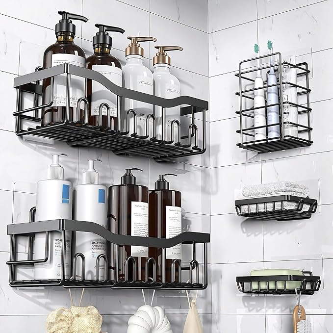 14 Pack Shower Caddy Adhesive Replacement Flat Strips, Heavy Duty Transparent Waterproof Hooks for Bathroom Storage Shelves, No-Drilling Sticky Wall Mount Hooks for Kitchen Organizers - Image 7