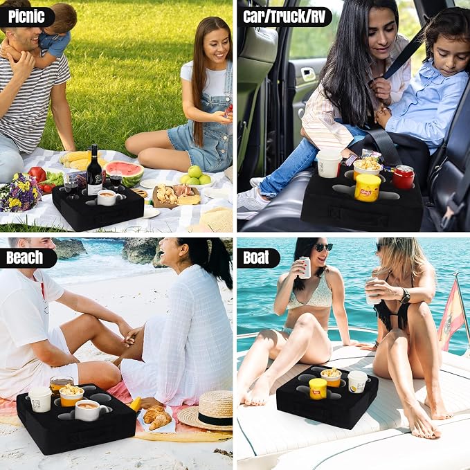 Couch Cup Holder Pillow Tray - Sofa Drink Cup Holder Cozy Buddy | Bed Caddy Organizer for Remote, Snacks Beverage, Phones, Tablet | Use it on Car, Pack, Beach, RV, Boat, Bedroom (Black) - Image 9