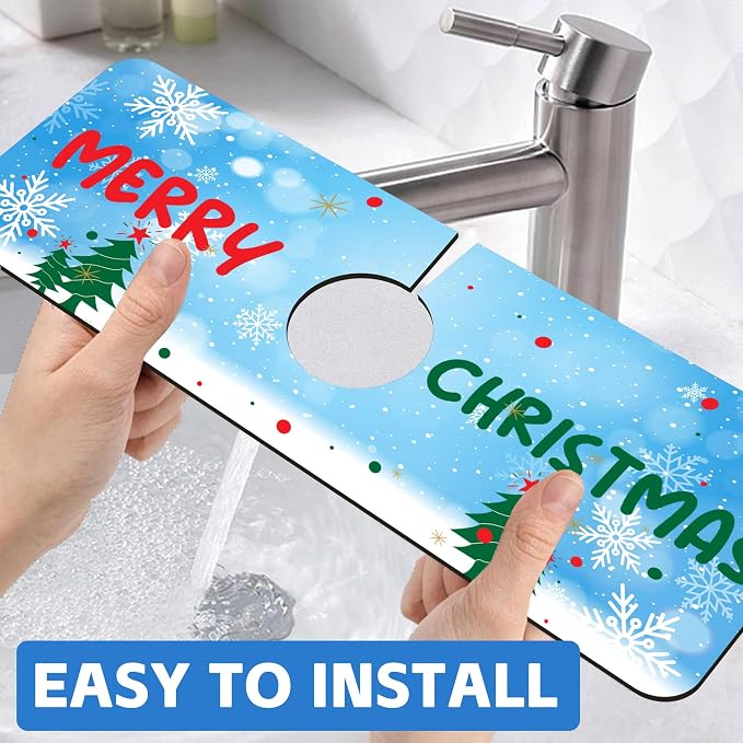 Christmas Tree Snowflakes Dish Drying Mat for Kitchen Sink Splash Guard Behind Faucet Sink Mat Absorbent Fast Drying Faucet Draining Mat for Bathroom Kitchen 5.5"×15" - Image 6