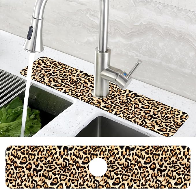 Abstract Brown Leopard Dish Drying Mat for Kitchen Sink Splash Guard Behind Faucet Sink Mat Absorbent Fast Drying Faucet Draining Mat for Bathroom Kitchen 5.5"×24" - Image 4