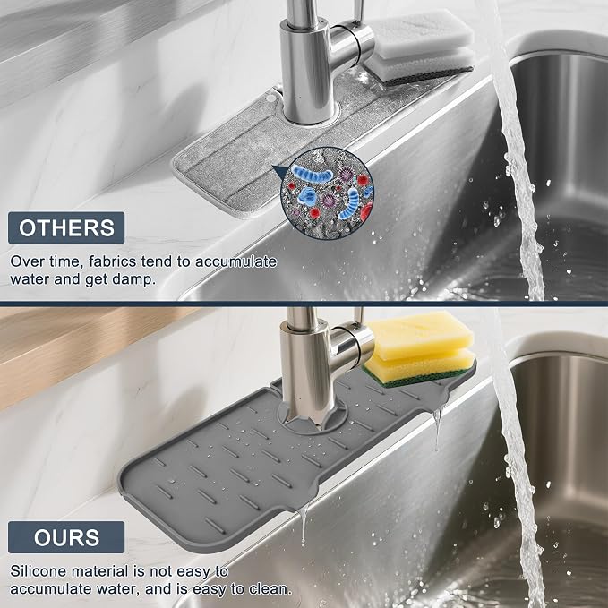 Kitchen Sink Splash Guard Silicone Faucet Mat for Kitchen Sink Grey | Sink drain pad behind faucet, Sink rubber mat around faucet guard & draining mat, bathroom sink protector Water Catcher Mat - Image 4