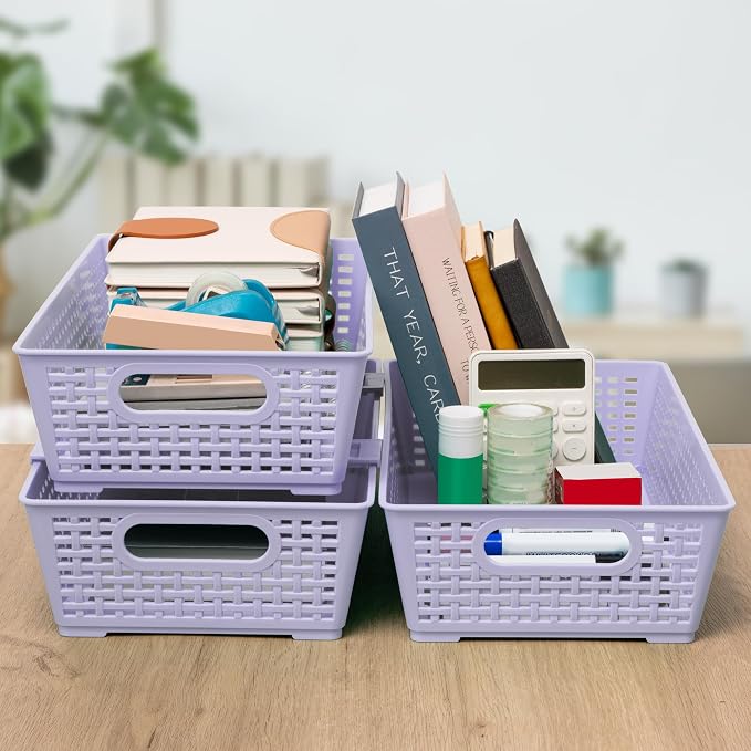 Tiawudi Stackable Woven Plastic Basket, Storage Bins for Cabinet, Closet, Shelf, Under Sink and Countertop, Pantry Organizer Bins, 6 Pack - Image 7