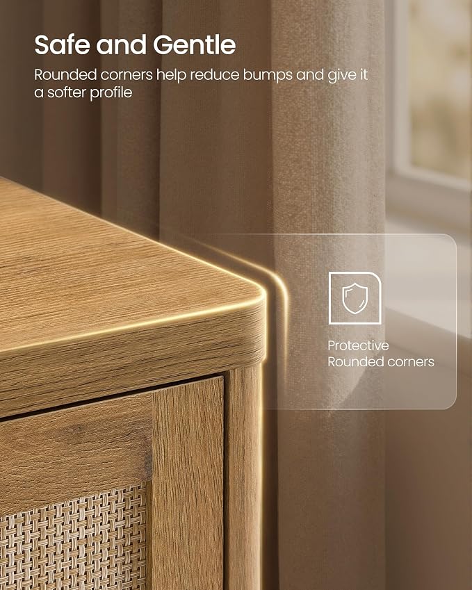VASAGLE ELLAN Collection - Boho Buffet Cabinet with Rattan-Look Doors, Sideboard Storage Cabinet, Rounded Corners, Adjustable Shelf, for Kitchen, Natural Brown UBBK345KC01 - Image 4