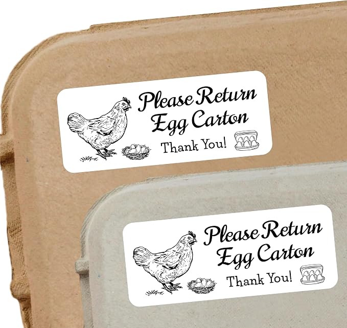 120 Chicken Egg Carton Labels Stickers | Please Return Egg Carton | White | Farm Fresh Eggs | 4 6 12 15 18 30 48 50 Count - Basket Box Container Extra Organizer Farm Supplies, 66mm x 26mm - Image 3