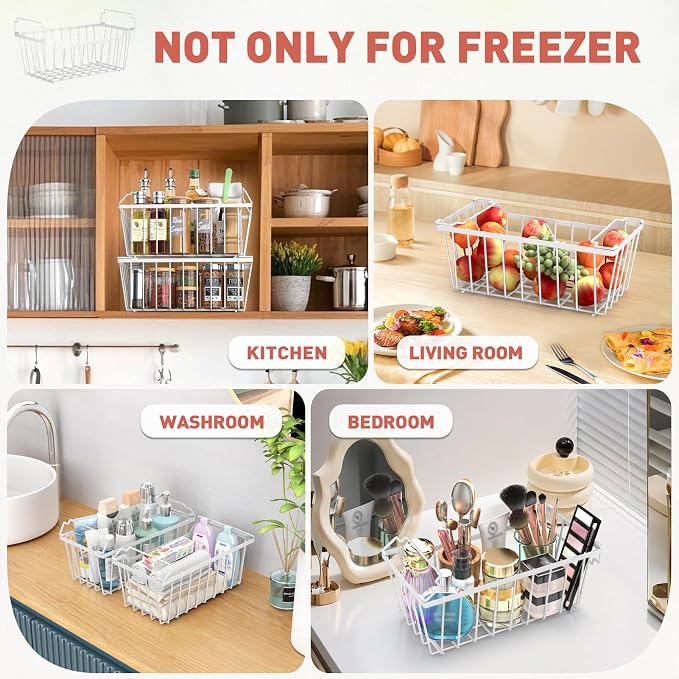 Goovilla Freezer Organizer Bins for 5-7 Cu.FT Chest Freezer,8 Pack White | Foldable Handle Stackable Freezer Baskets, Coated Metal Freezer Storage Bins with Better Space Utilization, Deep Organization - Image 7