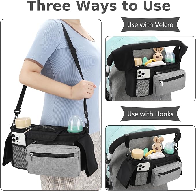 Accmor Universal Stroller Organizer with Insulated Cup Holder Detachable Phone Bag and Shoulder Strap,Stroller Bag Caddy Organizer for Uppababy, Baby Jogger, Britax Strollers - Image 5