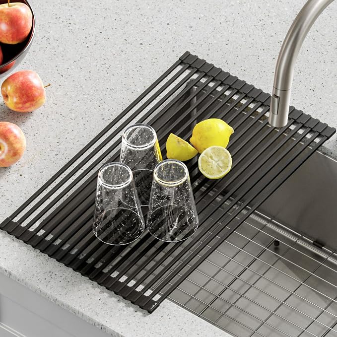 Kraus 20.5 in. Over Sink Roll Up Dish Drying Rack in Jet Black - Image 2