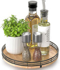 AMH 10-Inch Farmhouse Oak Lazy Susan Organizer for Cabinet | Smooth rotating oak tray with walnut finish for dining tables, kitchen counters, pantries and cabinet storage. by AMH