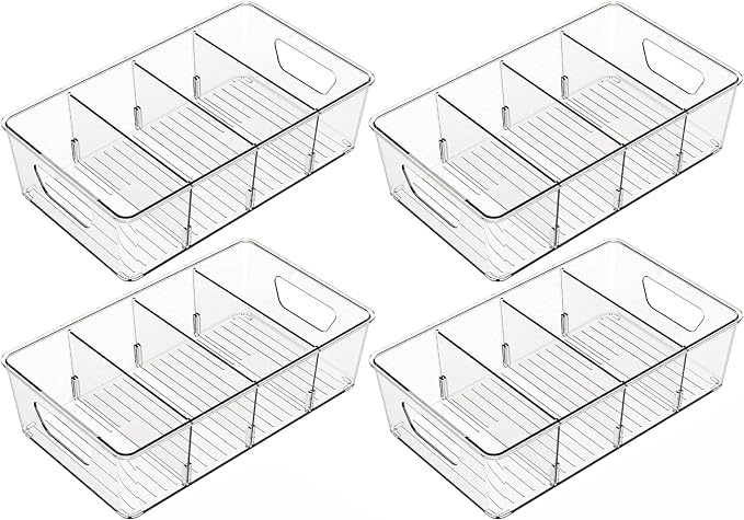 Stackable 4 Pack Snack Organizer for Pantry Shelf,Clear Pantry Organizers and Storage Bins for Fridge,Office,Cupboard,Plastic Pantry Snack Organizer For Breast Milk,Tea Bag,Food Storage Containers - Image 9