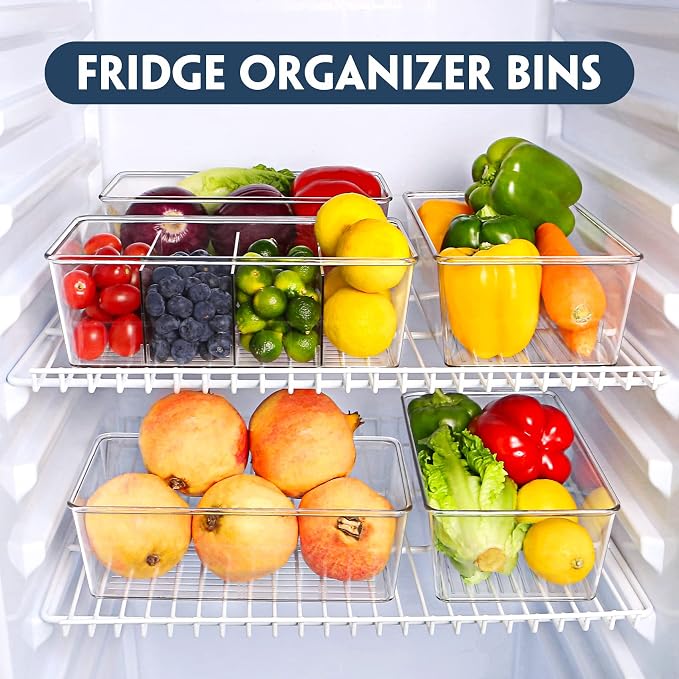 Pantry Organization and Storage Bins with Dividers Kitchen Organizer 2 Pack | Clear Refrigerator Organization Bin for Food, Snacks, Packets Pouches, Spice Packet, Fridge Cabinet Plastic Holder - Image 4