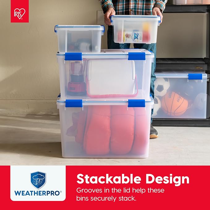 IRIS USA 3-Pack 16 Qt Storage Bins with Gasket Lids, Clear/Blue | WeatherPro seal protects shoes, crafts, documents and supplies from dust and moisture - Image 7