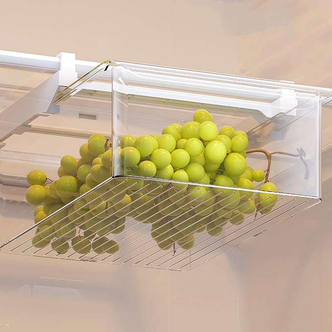 Refrigerator Organizers Storage Fridge Drawer, Storage Containers - 1pc(L) | Under Shelf Drawer for Fruit, Deli, Cheese, Seafood, Pull Out Plastic Organizer Bins fit for Medium Fridge Shelf, Simple Use - Image 7