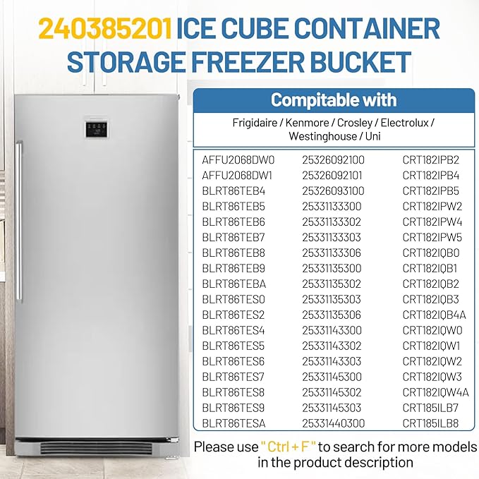 240385201 Ice Cube Container Storage Freezer Bucket | for Frigidaire Kenmore Crosley Refrigerators Storage Freezer Bin Replacement 7240385201 891419 AP2116228 PS430380 EAP430380 - Image 4