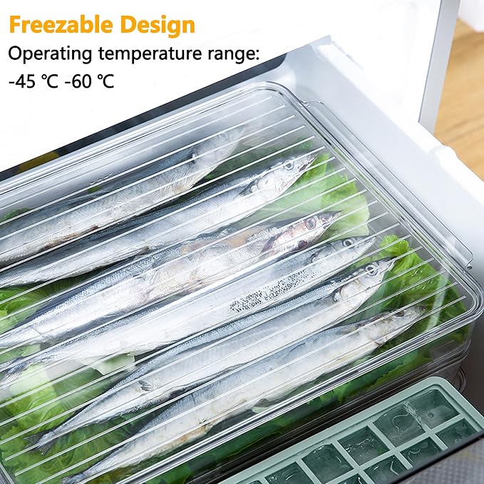 Stackable Freezer Organizer, Flat Produce Saver Sliced Cheese Container with Lids, Freezer Storage Containers Food Storage Tray for Fruits, Vegetables, Meat - Image 2