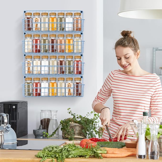 Spice Rack Wall Mount, 4 Pack Spice Organizer, Light Blue | Wire Spice Rack, Spice Storage Shelf, Space-Saving, For Kitchen Cabinet, Pantry Door, RV - Image 3