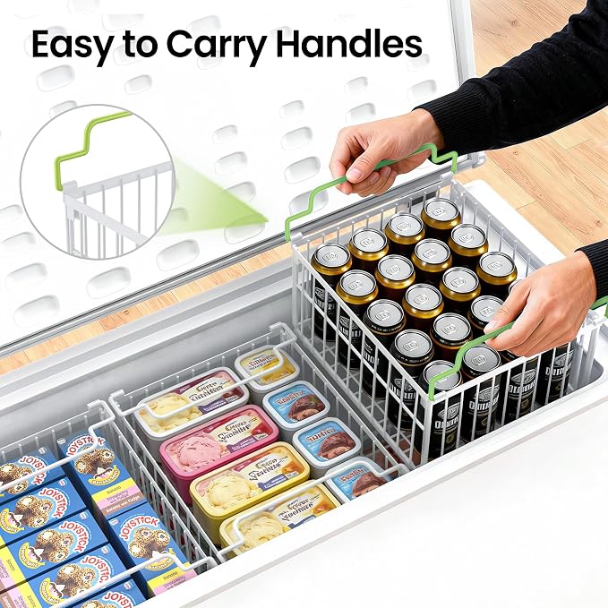 Freezer Organizer Bins, 3 Pack Enlarged Baskets for 5-9 Cu.FT Deep Freezer | Stackable Chest Freezer Organizer Bins, Foldable with Handles, White Storage Container Baskets for Sort Frozen Meats - Image 6