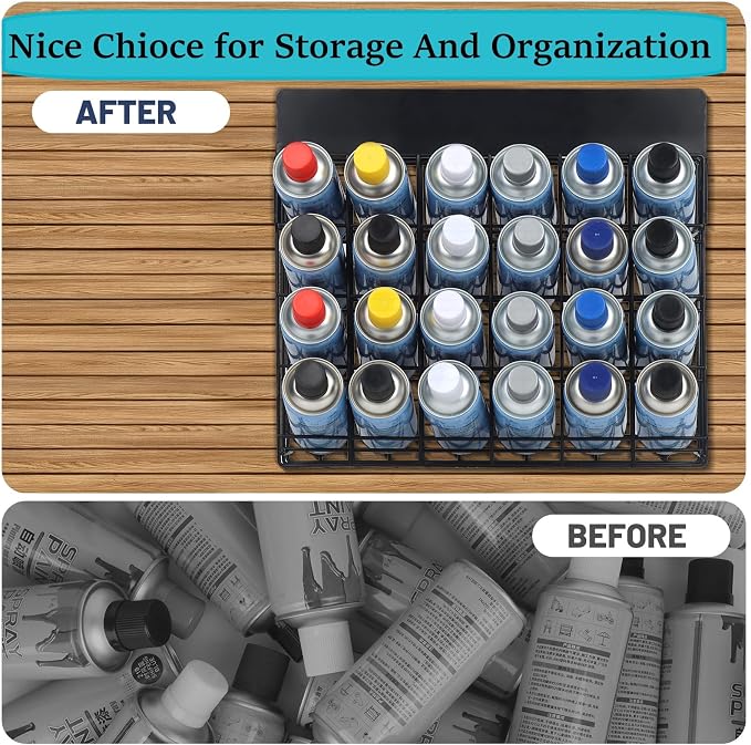 Spray Can Holder Storage Rack - Wall Mounted Metal Paint Bottle Organizer with A Removable Name Label Aerosol Can Holder Holds 24 Cans No Installation Required - Image 5