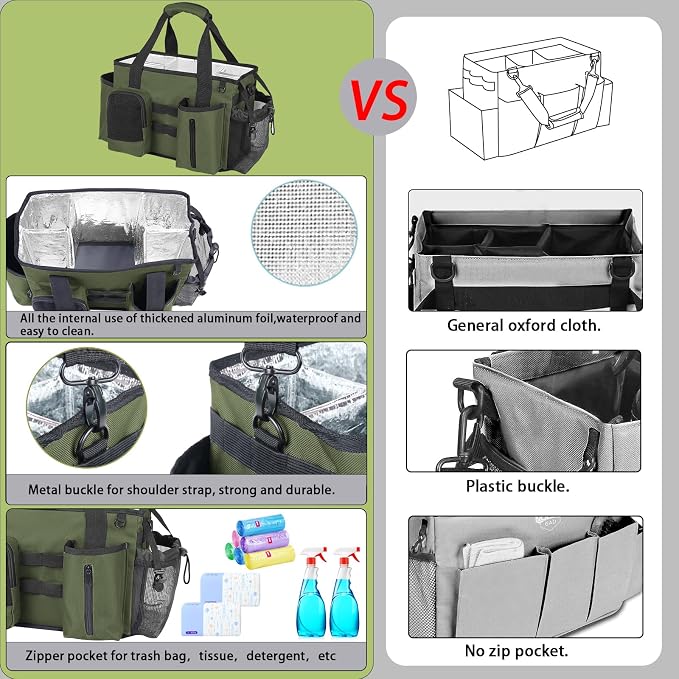 Cleaning Caddy Bag Built-in hard plastic sheet Adjustable Shoulder Strap | Waterproof nylon, aluminum foil lining, quick-drain PVC mesh bottom, for housekeepers - Image 4