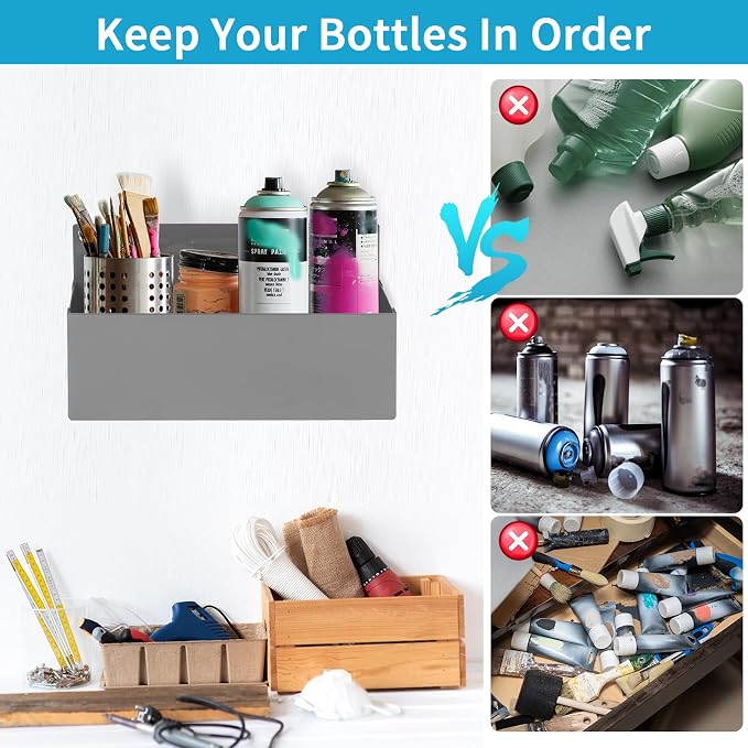 Magnetic Aerosol Spray Can Holder, Magnet Toolbox Bottle Holder, Tool Box Storage Rack for Garage and Home, Craft Workspace, Mechanic Paint Bottle Can Organizer, Silver, 3"x8.3" - Image 5
