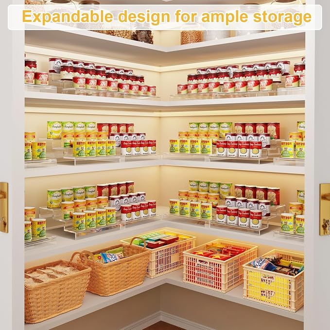 Expandable Clear Acrylic Can Organizer for Pantry, 3-Tier, Holds 24 Cans | Adjustable Can Storage Holder, Soda Can Dispenser Shelf, Canned Goods Display for Cabinets & Countertops (Patent Pending) - Image 5